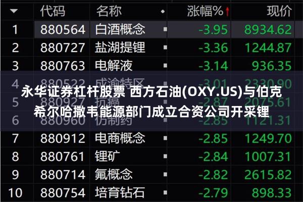 永华证券杠杆股票 西方石油(OXY.US)与伯克希尔哈撒韦能源部门成立合资公司开采锂